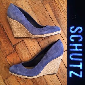 Schutz Ciara Espadrille Wedges Blue Suede